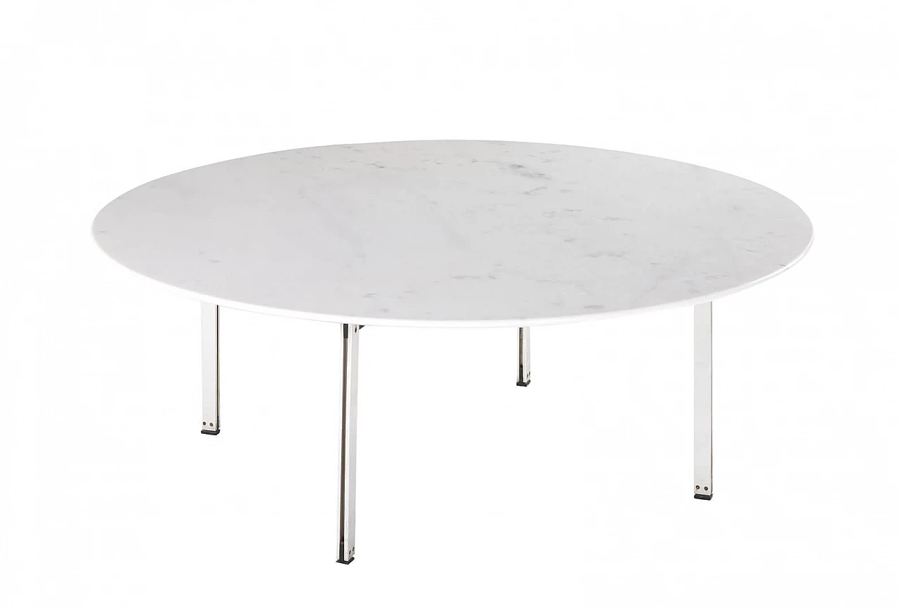 Tavolino rotondo in marmo bianco e metallo di Florence Knoll per Knoll International, anni '50 1098391