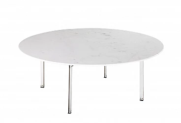 Round white marble and metal coffee table by Florence Knoll for Knoll International, 1950s