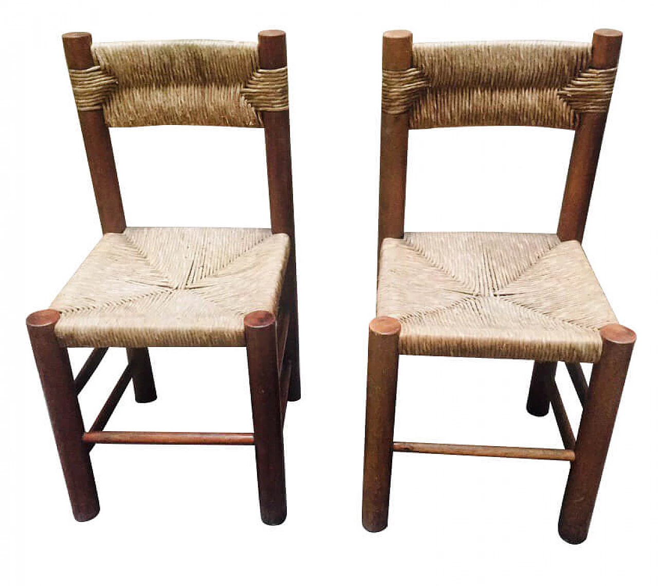 Pair of straw chairs by Charlotte Perriand for Robert Sentou, France, 60s 1098413