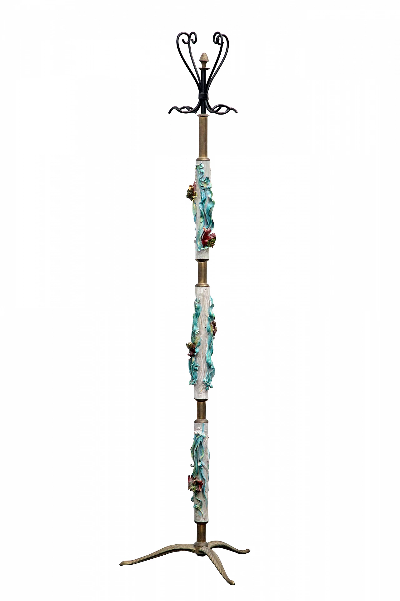 Coat stand in brass and ceramics by Vietri sul Mare, 1950s 1098426