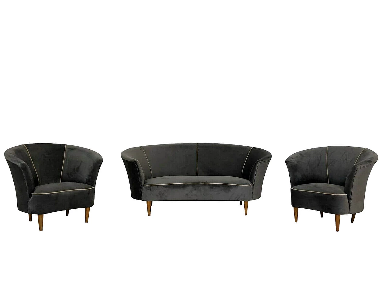 Sofa and two velvet armchairs set, Gio Ponti, 50s 1098509