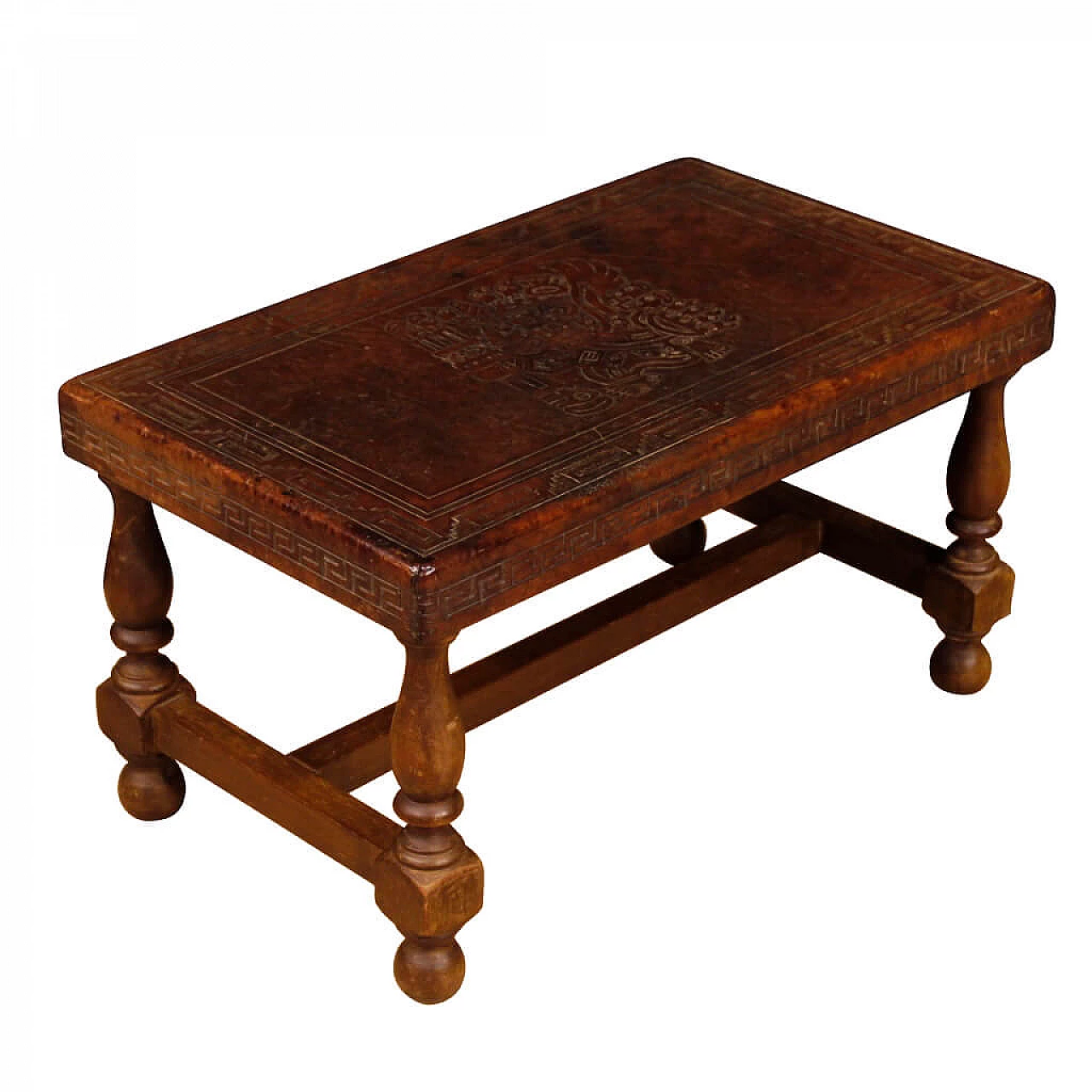 Spanish bench in oak wood and leather 1098688