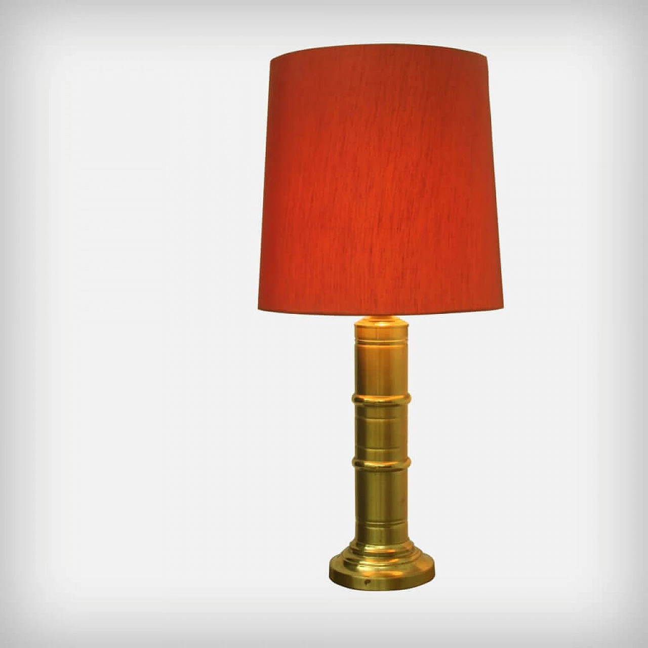 Grande lampada da tavolo o da terra in tessuto rosso e ottone 1098775