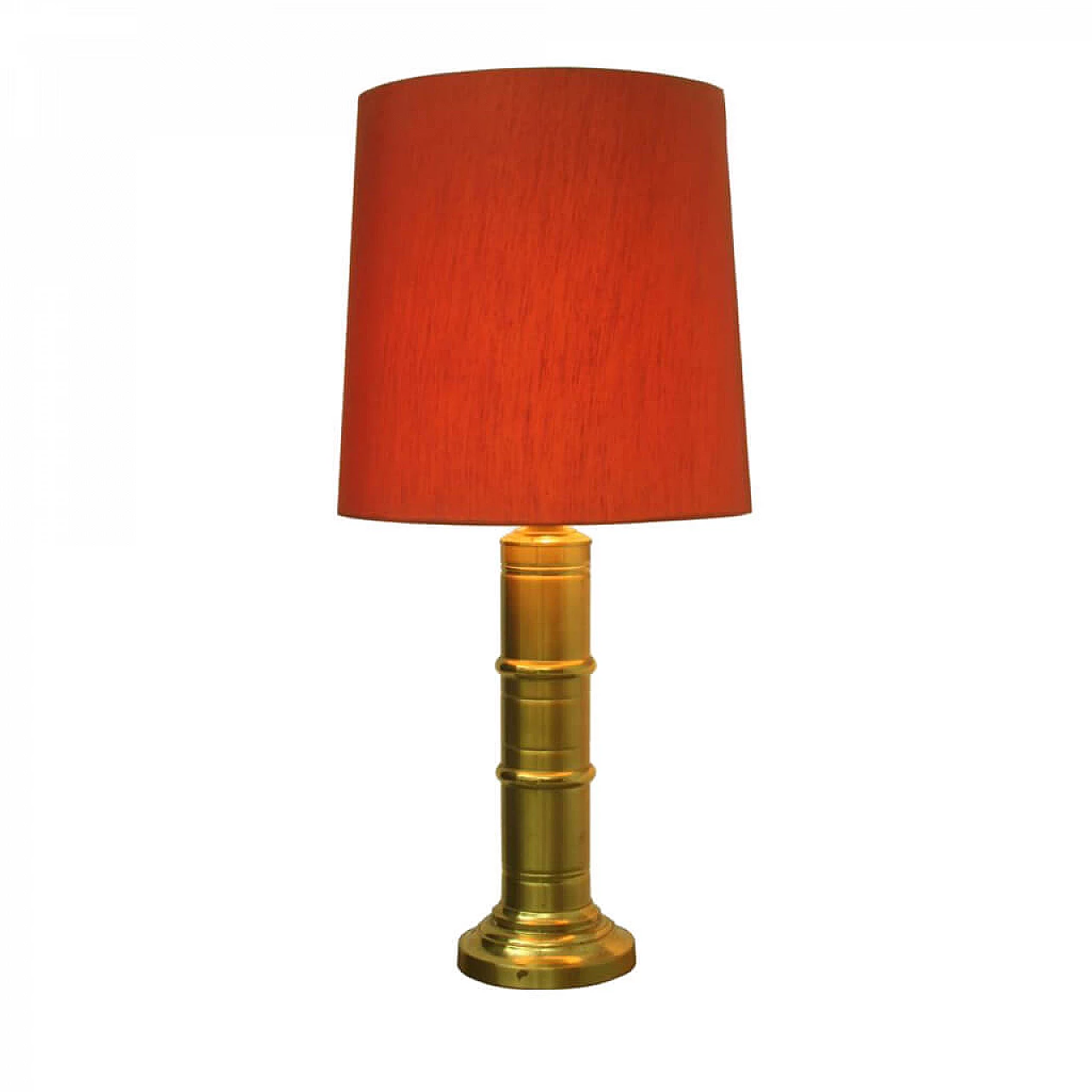 Grande lampada da tavolo o da terra in tessuto rosso e ottone 1098873