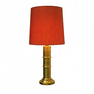 Grande lampada da tavolo o da terra in tessuto rosso e ottone