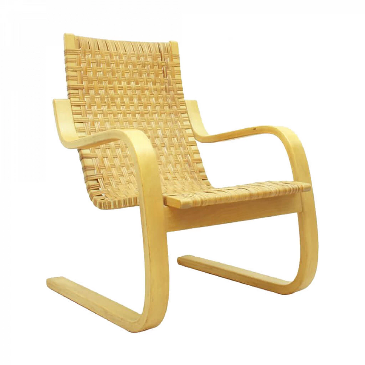 Birch and cane webbing cantilever Armchair Model 406 by Alvar Aalto for Artek 1099016