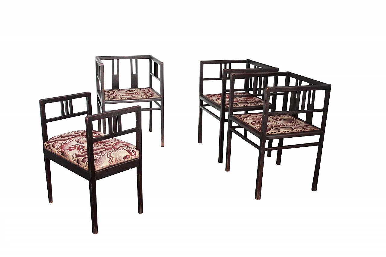 3 Pozzetto mahogany armchairs and ottoman, 1920s 1099182