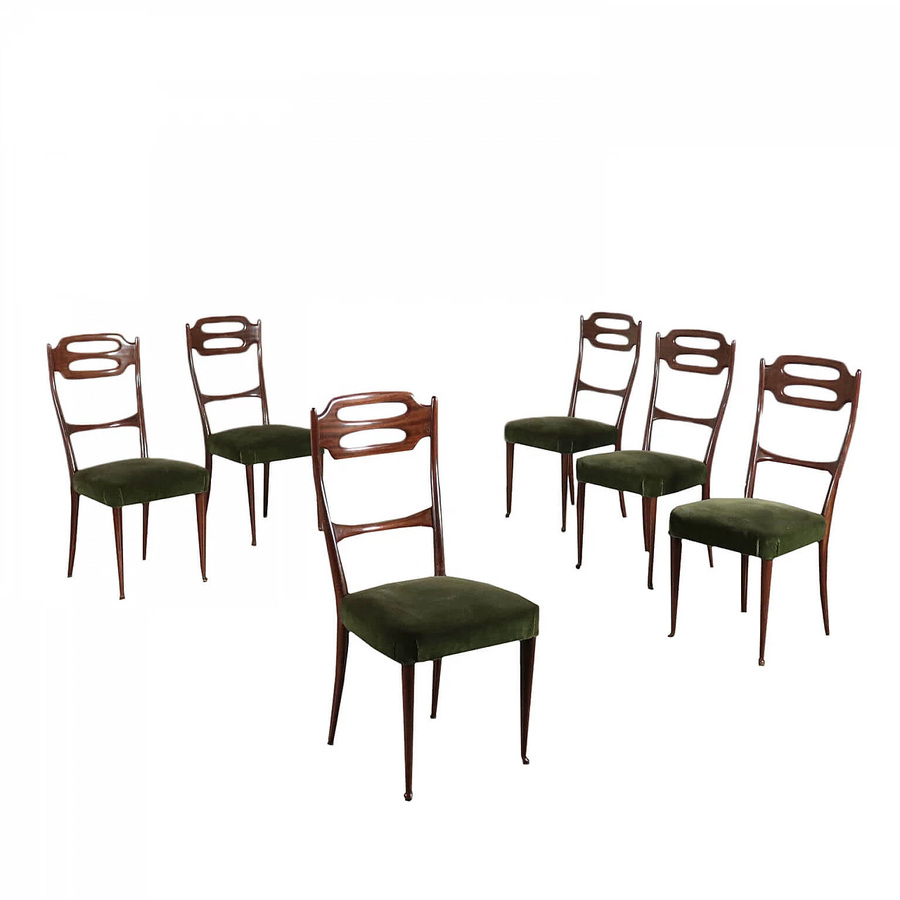 6 Green velvet chairs, 1950s 1099534