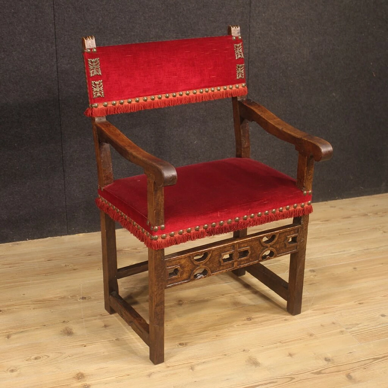 Ancient 19th century Italian walnut armchair 1100286