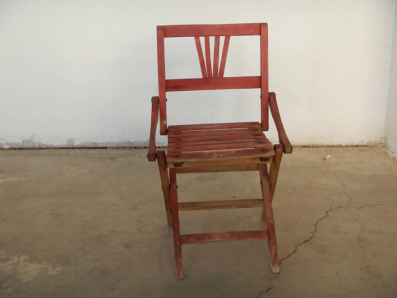 Vintage foldable kids chair in red wood, anni 70 1100369