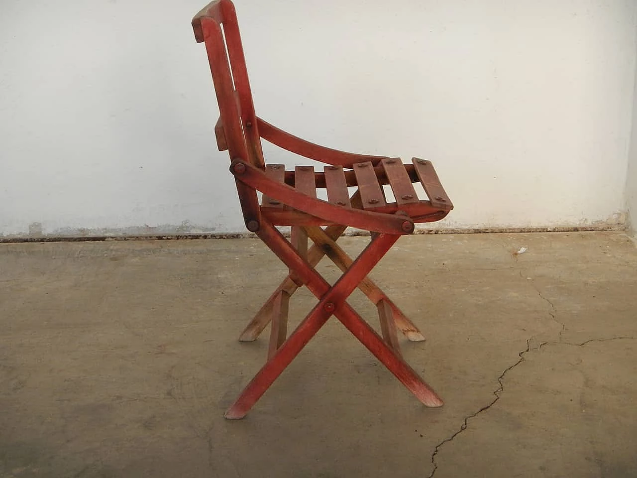 Vintage foldable kids chair in red wood, anni 70 1100370