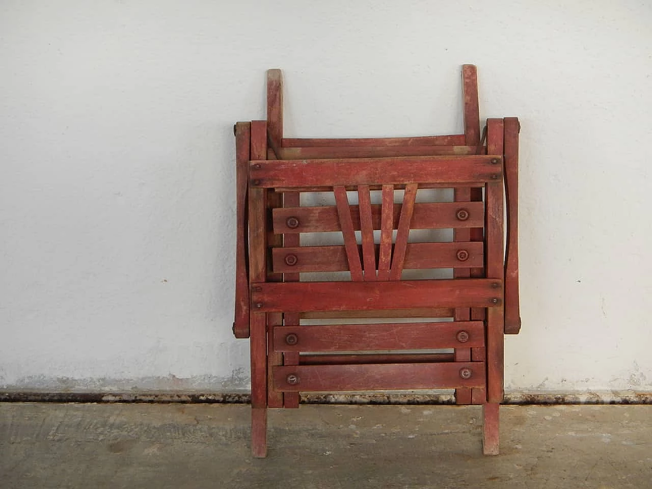 Vintage foldable kids chair in red wood, anni 70 1100373