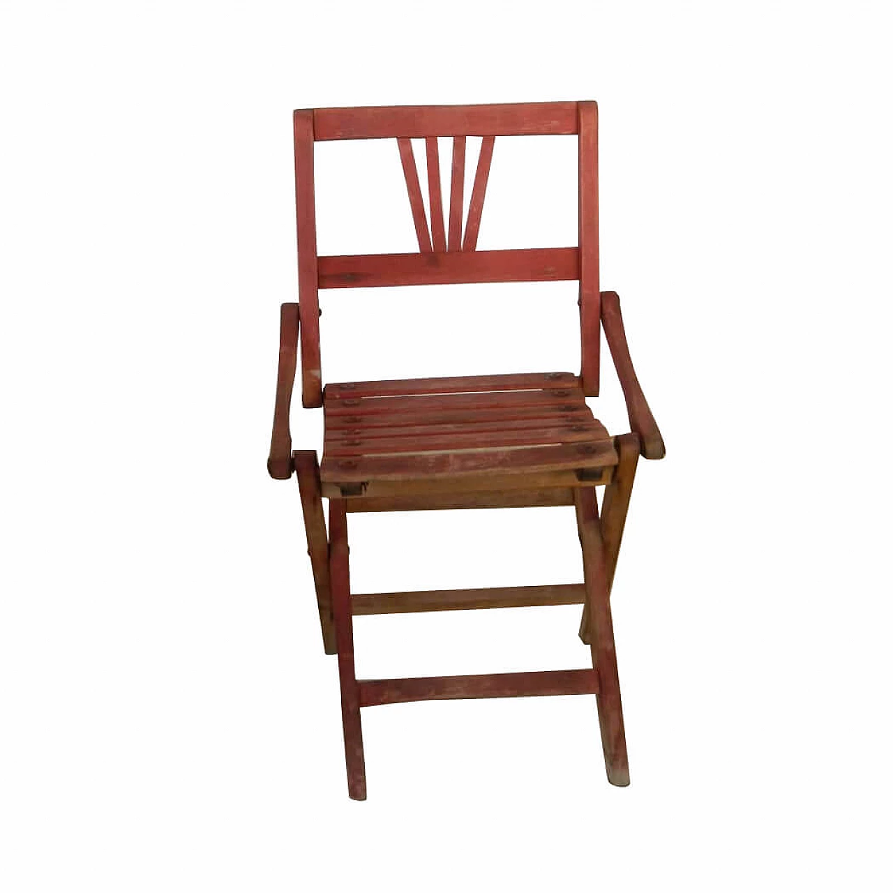 Vintage foldable kids chair in red wood, anni 70 1100935
