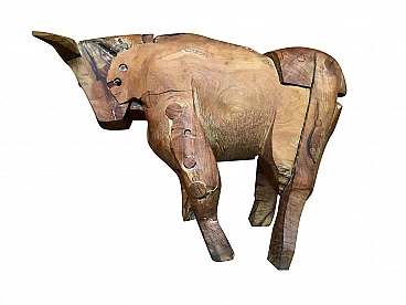 Sculpture of a Bull in olive tree wood, 20th century