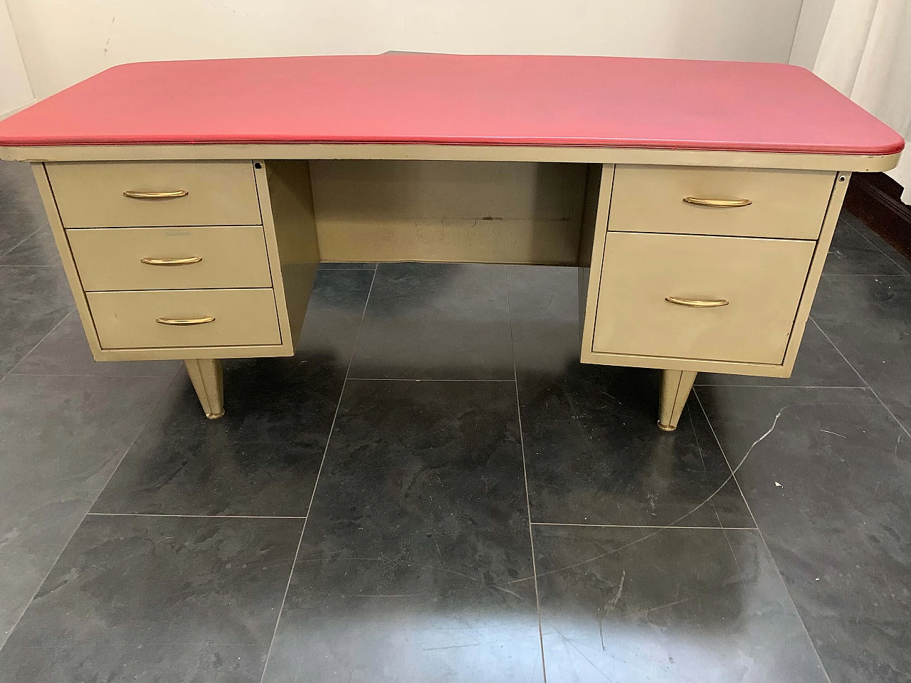 Desk with 5 drawers by Trau Torino in grey and red, 50s 1101633