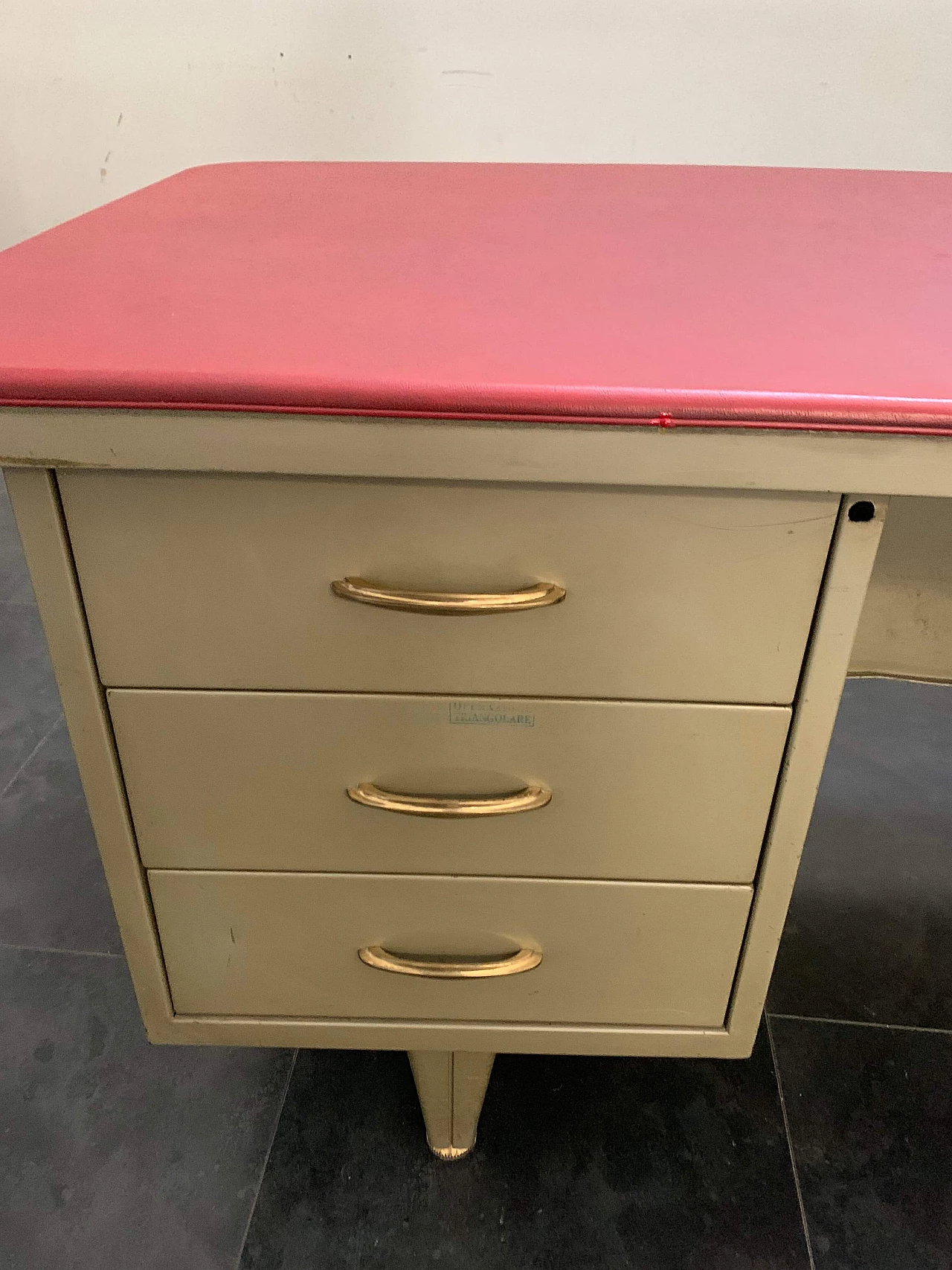 Desk with 5 drawers by Trau Torino in grey and red, 50s 1101634