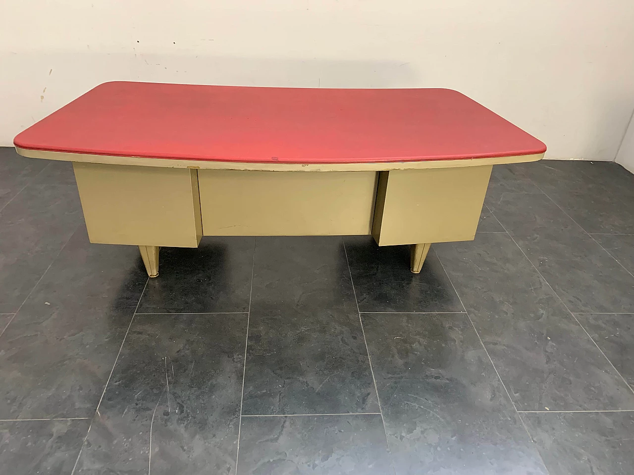 Desk with 5 drawers by Trau Torino in grey and red, 50s 1101636