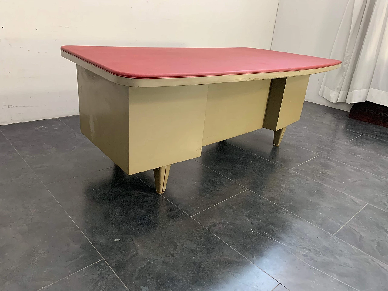 Desk with 5 drawers by Trau Torino in grey and red, 50s 1101637
