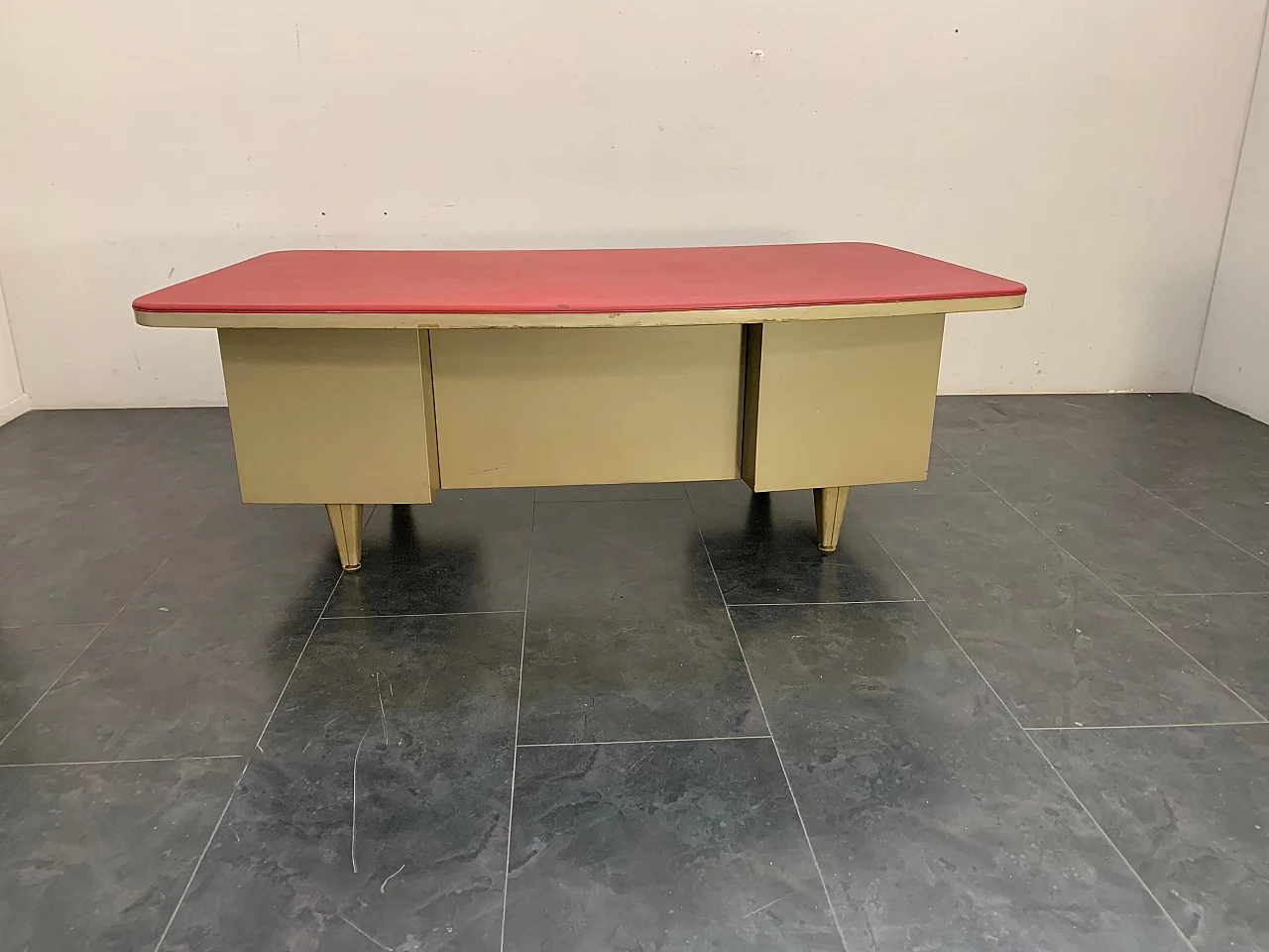 Desk with 5 drawers by Trau Torino in grey and red, 50s 1101639