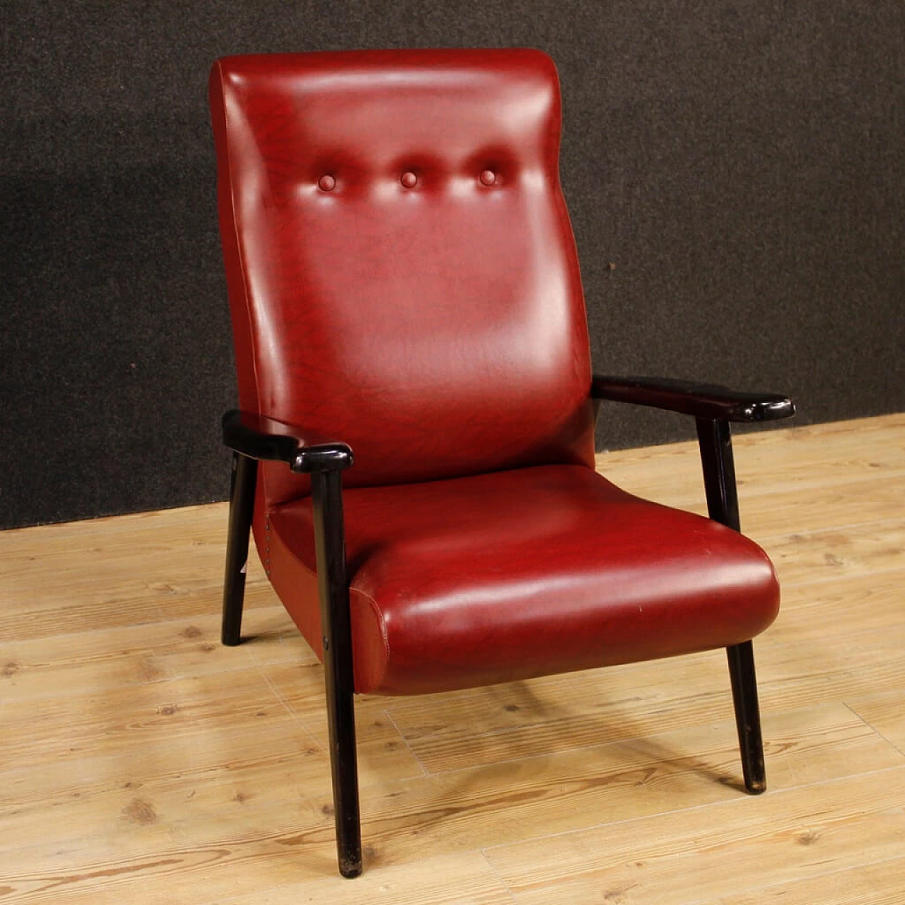 Italian design armchair in red imitation leather 1102013