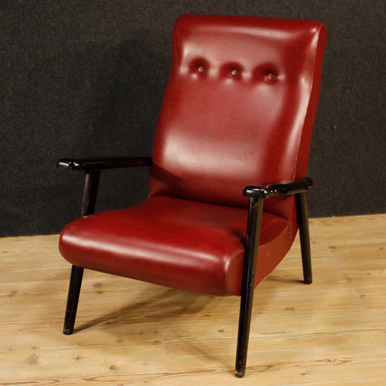 Italian design armchair in red imitation leather 1102014