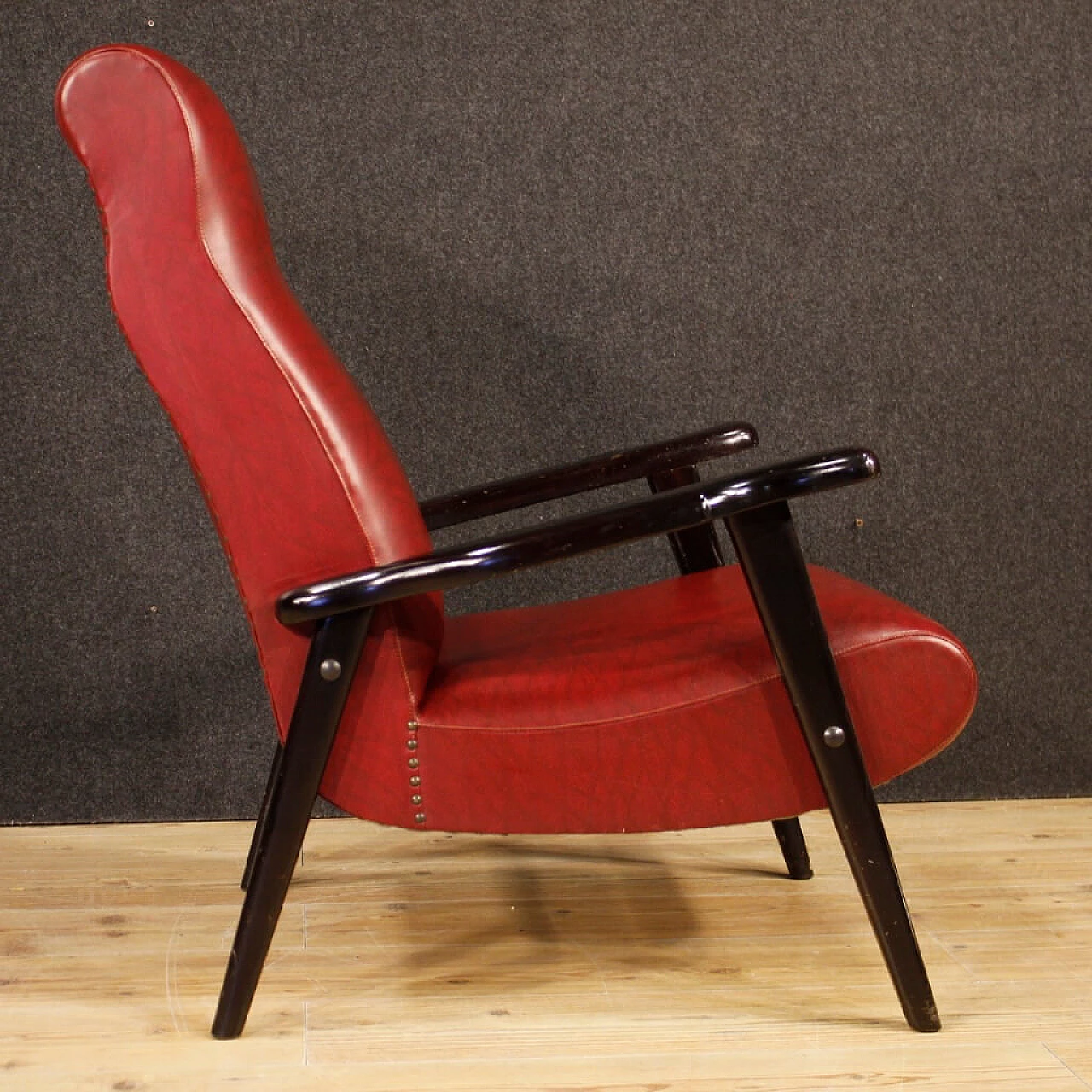 Italian design armchair in red imitation leather 1102020