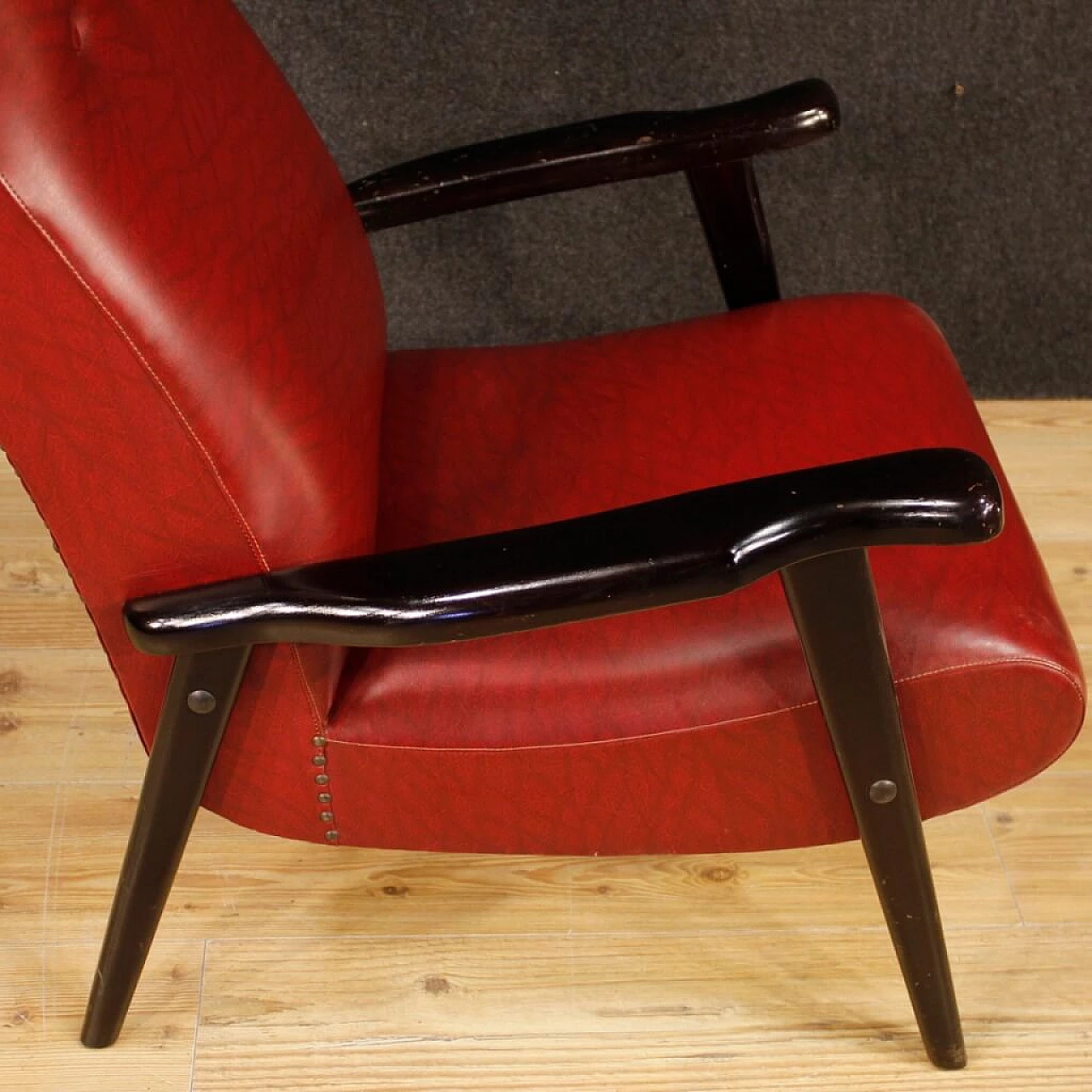 Italian design armchair in red imitation leather 1102021