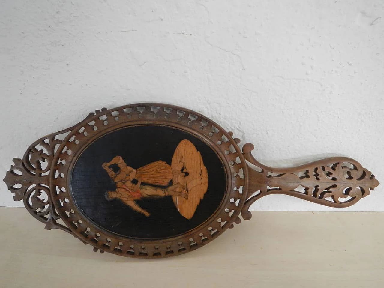 Portable vanity mirror in inlaid wood, end 19th century 1102079