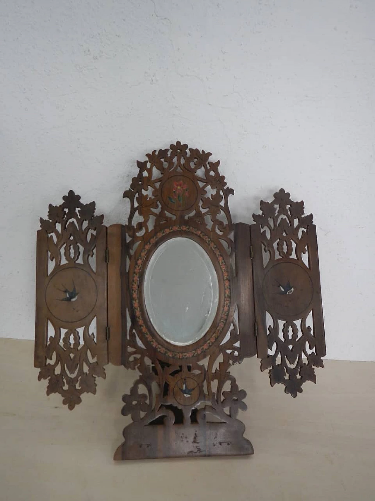 Oval wooden mirror with lateral doors, end 19th century 1102152