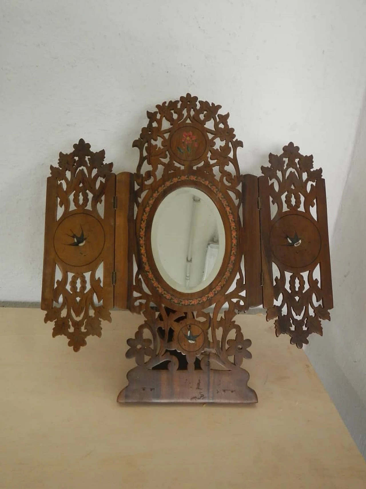 Oval wooden mirror with lateral doors, end 19th century 1102153