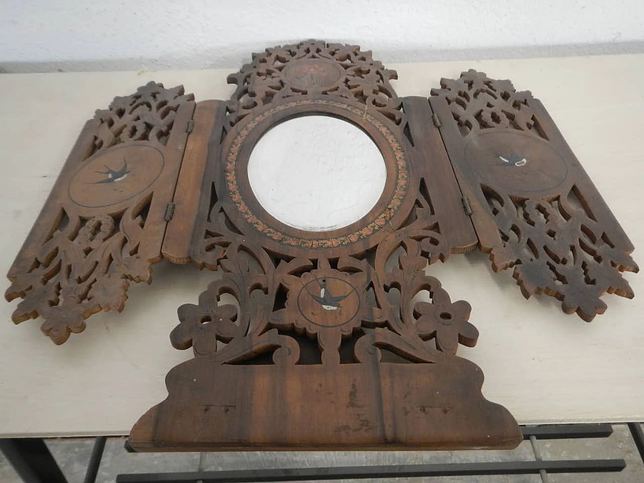Oval wooden mirror with lateral doors, end 19th century 1102156