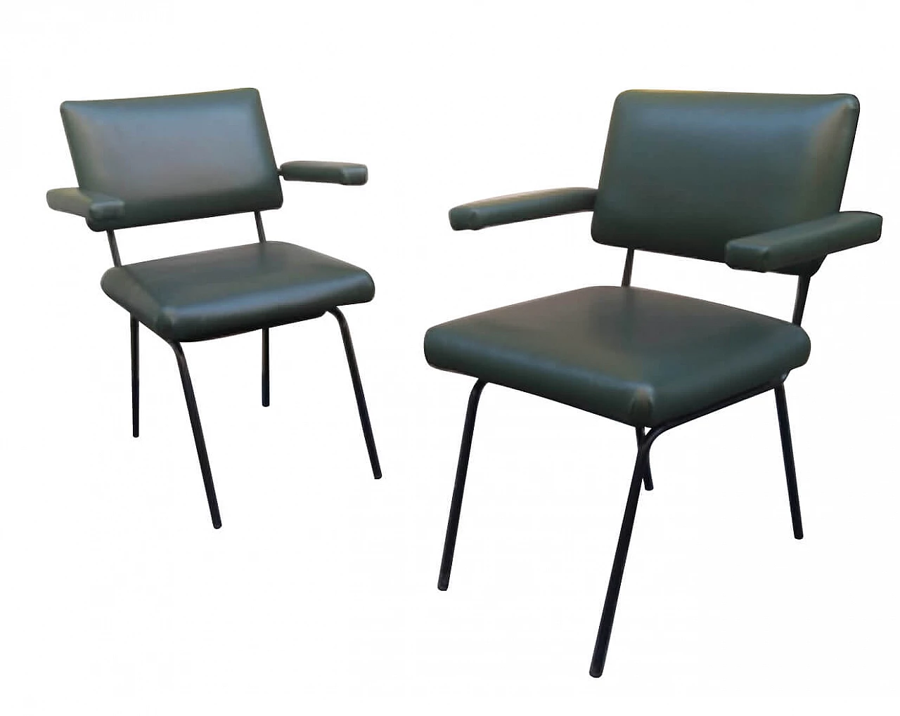 Pair of iron and skai armchairs, 60s 1102448