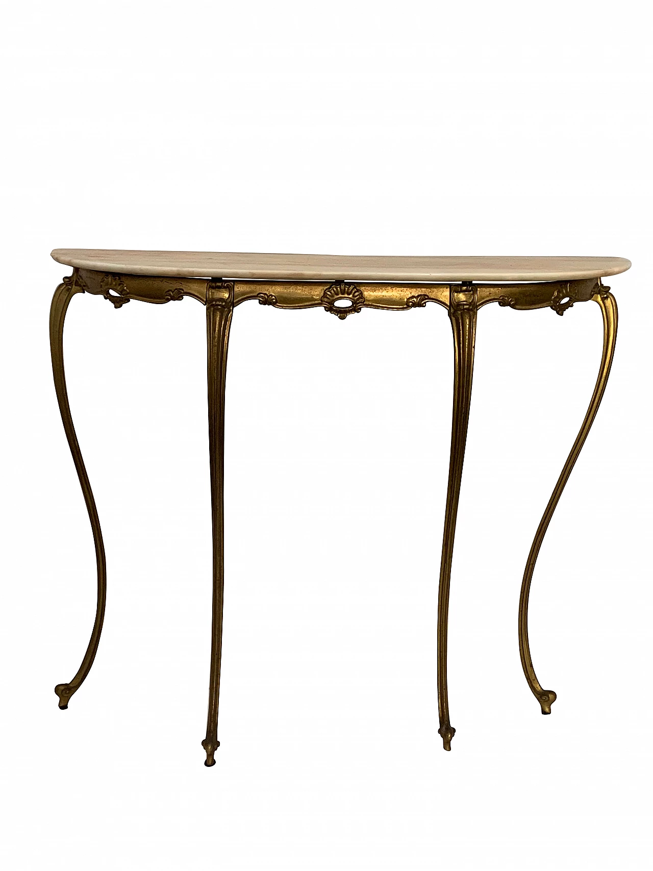 Console con piano sagomato in onice e struttura in ottone, anni '50 1102862