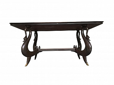 Rosewood table with swans and brass details, 1950s