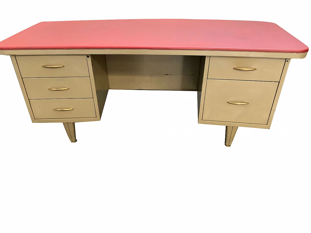 Desk with 5 drawers by Trau Torino in grey and red, 50s 1103332