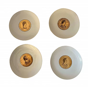 Set of 4 plates with Emperor's profiles by Atelier Fornasetti, Italy, 40s