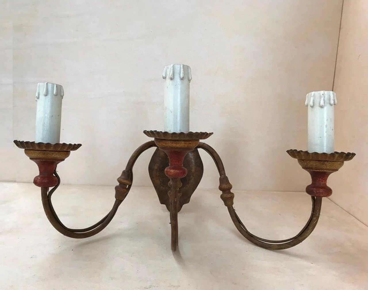 Polychrome wall lamp, smooth arm with spools and 3 light points 1103420