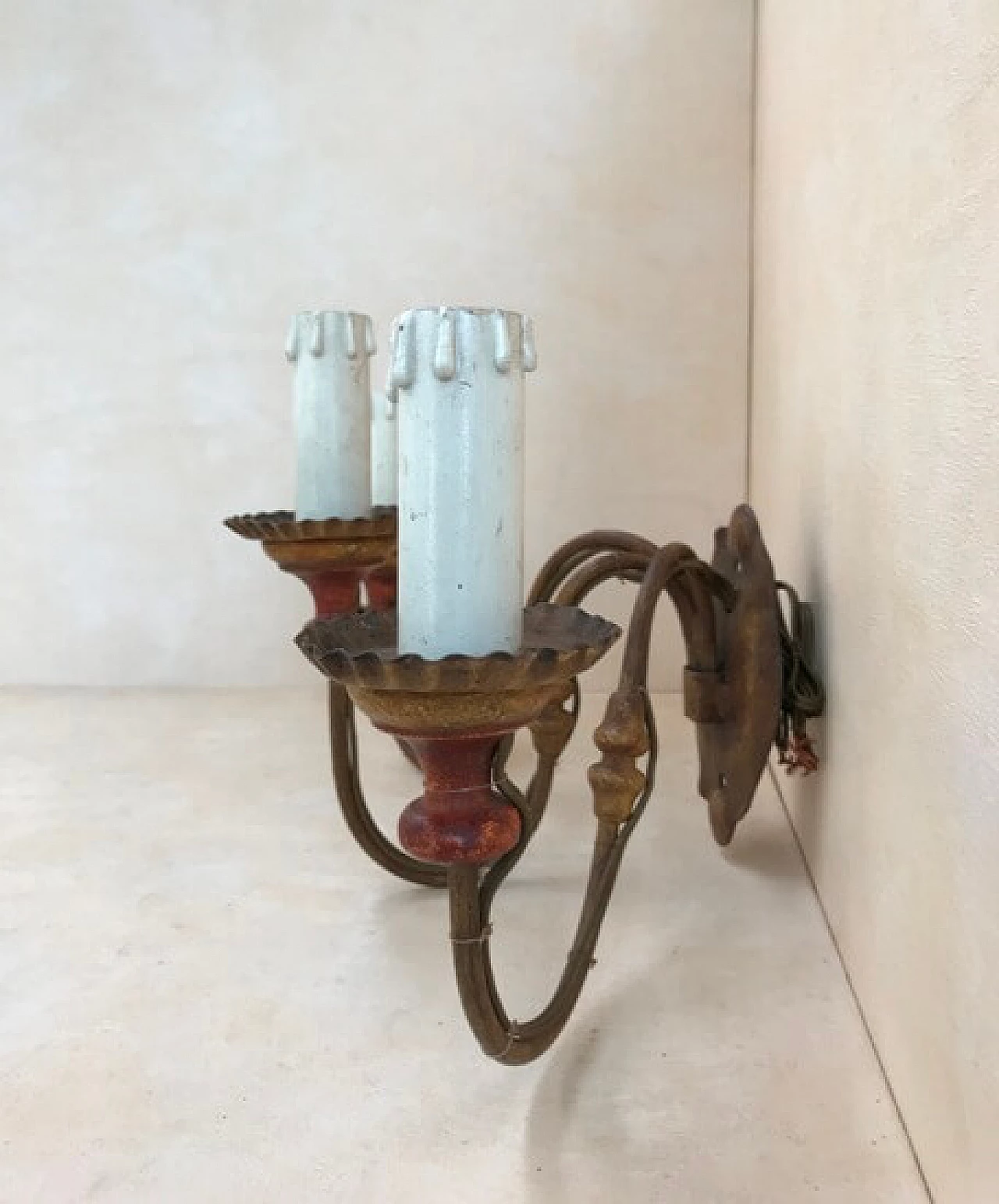 Polychrome wall lamp, smooth arm with spools and 3 light points 1103426