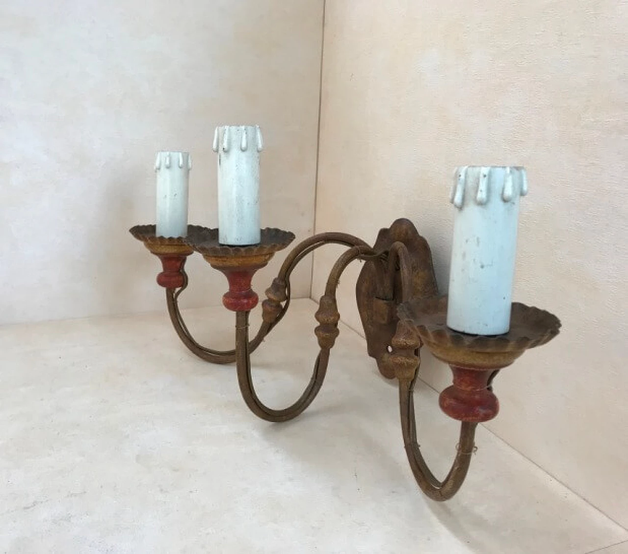 Polychrome wall lamp, smooth arm with spools and 3 light points 1103429