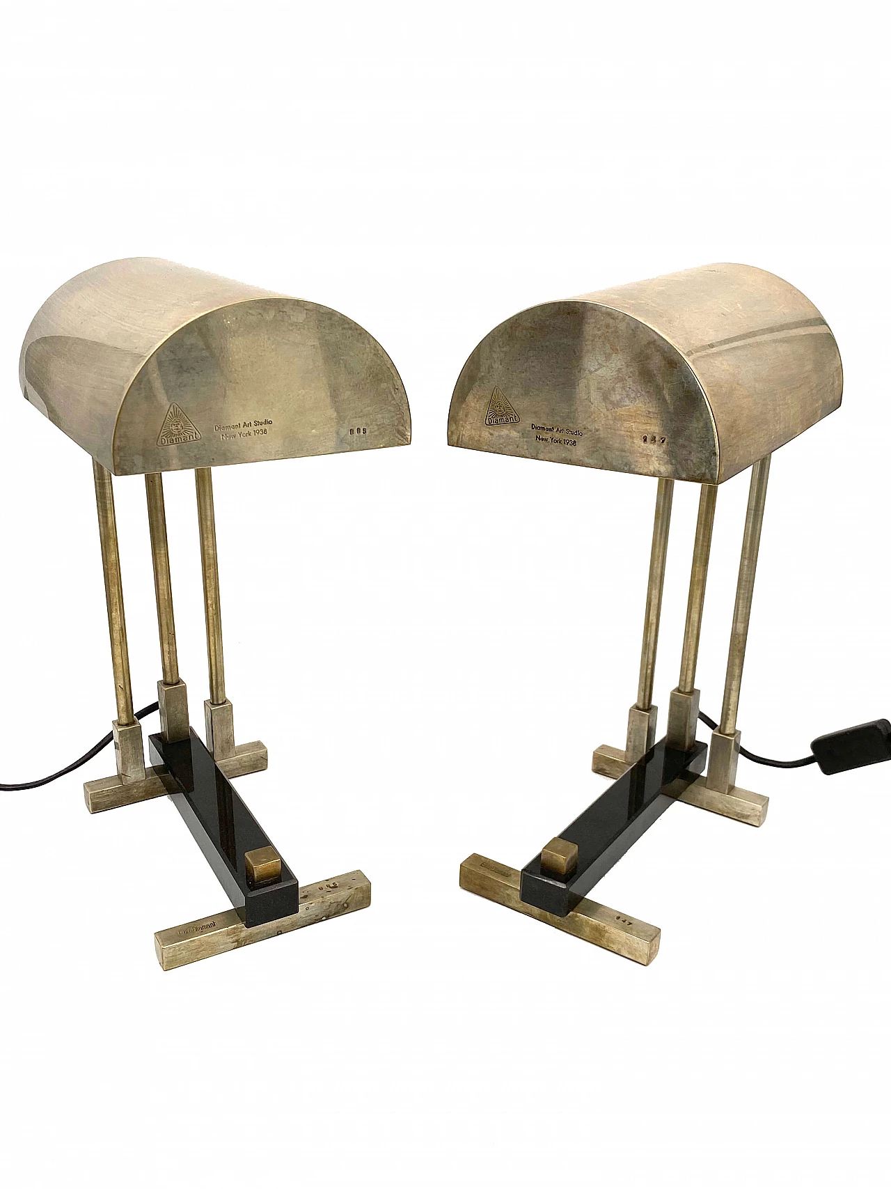 Pair of Bauhaus style Diamant Art Studio New York Art Lamps, branded and numbered 1103439