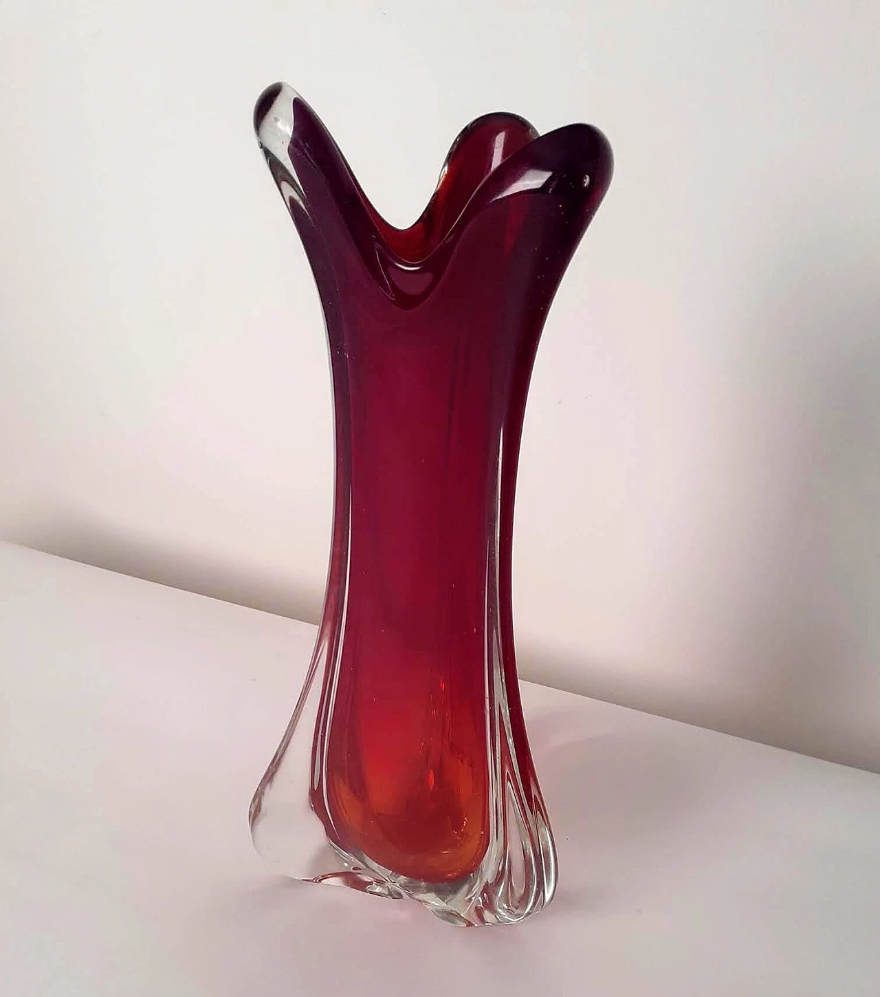 Vaso in vetro di Murano rosso Vetrarti Anni '70 1103457