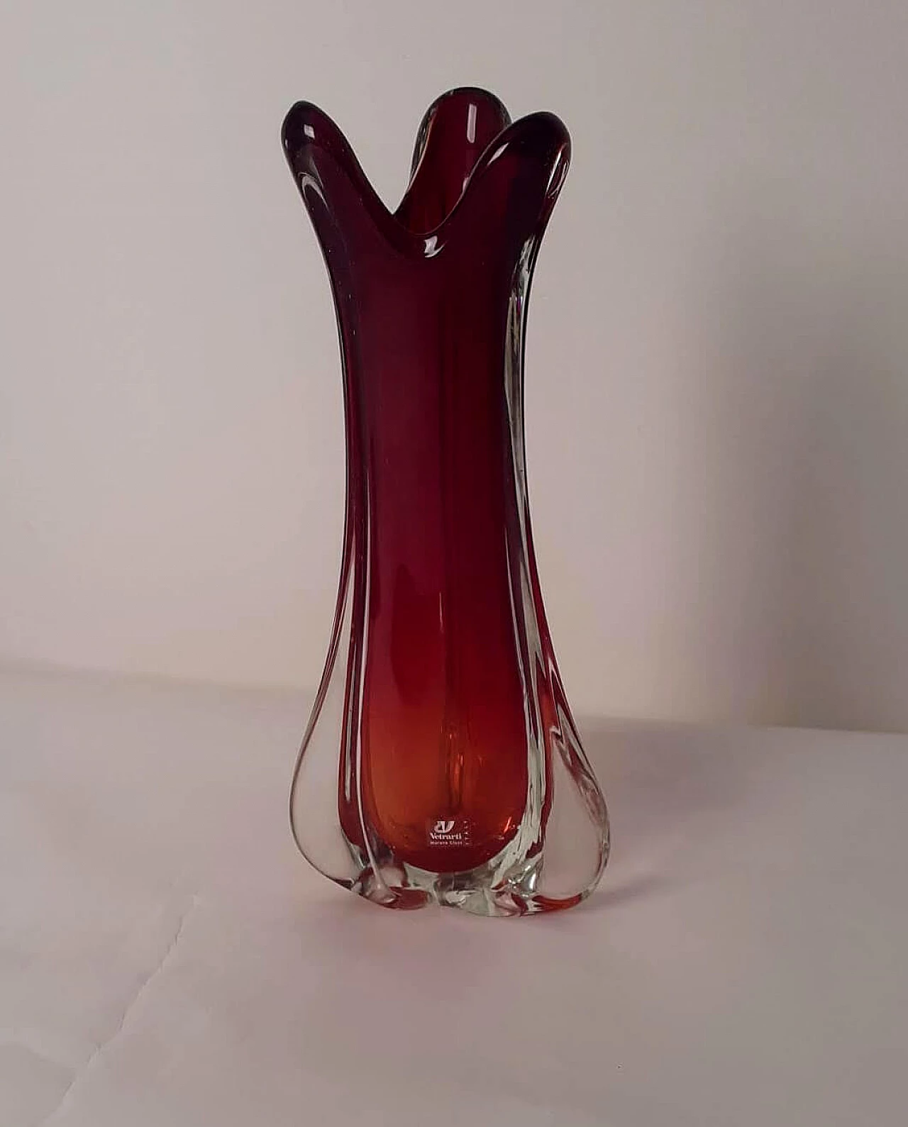 Vaso in vetro di Murano rosso Vetrarti Anni '70 1103460