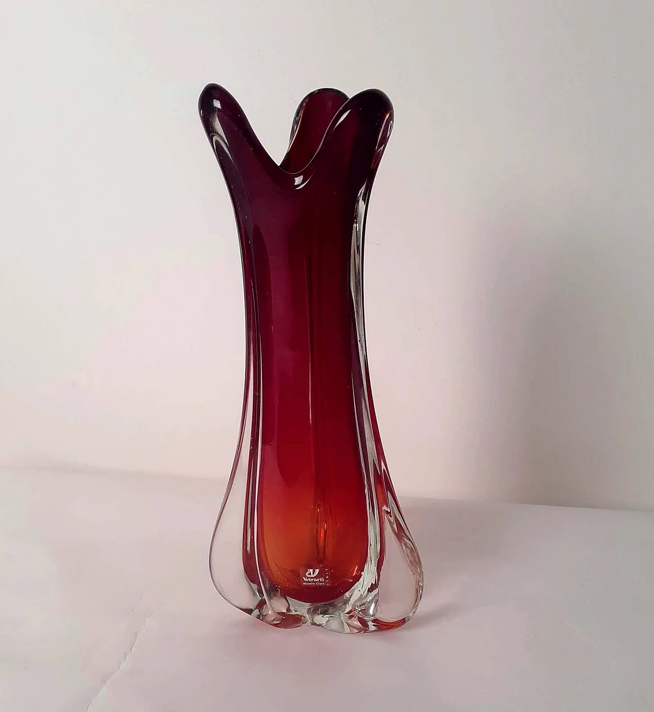 Vaso in vetro di Murano rosso Vetrarti Anni '70 1103461