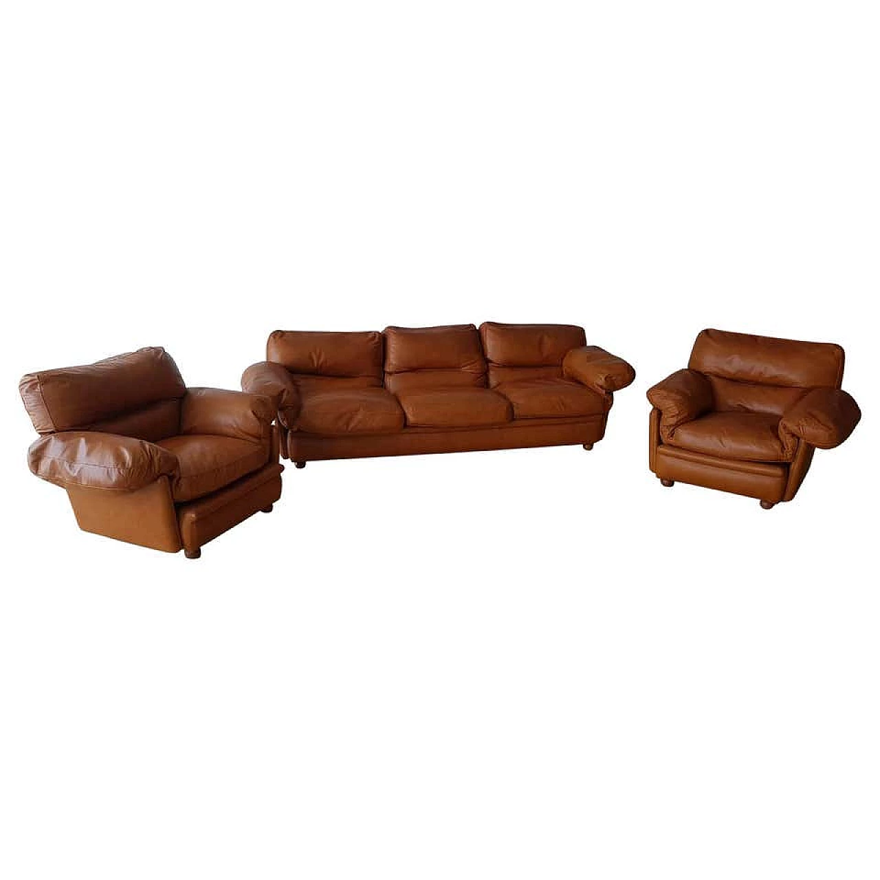 Sofa and pair of armchairs Poppy by Tito Agnoli for Poltrona Frau, 70's 1103677