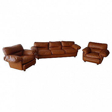 Sofa and pair of armchairs Poppy by Tito Agnoli for Poltrona Frau, 70's