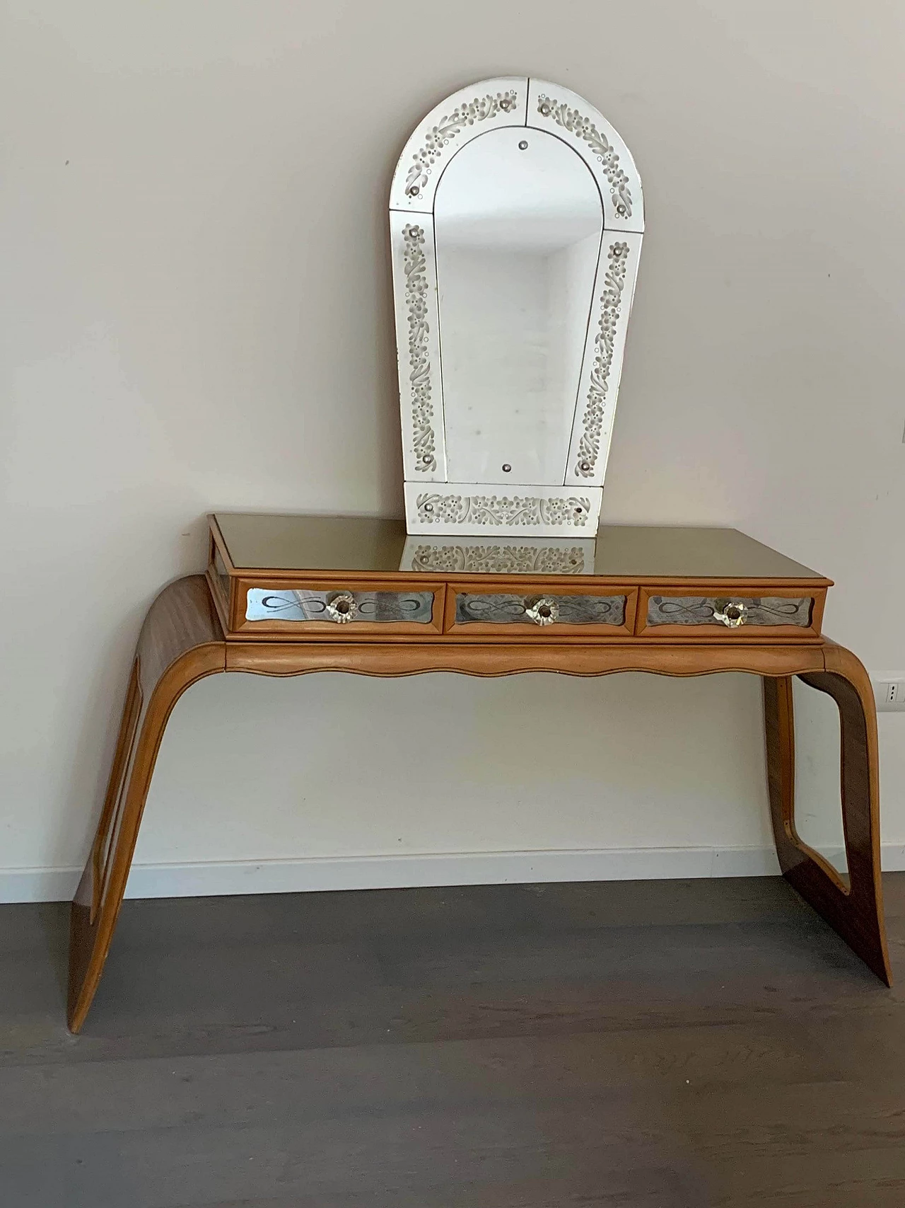 Tavolo da console in palissandro Art Deco con specchio, anni '30 1103710