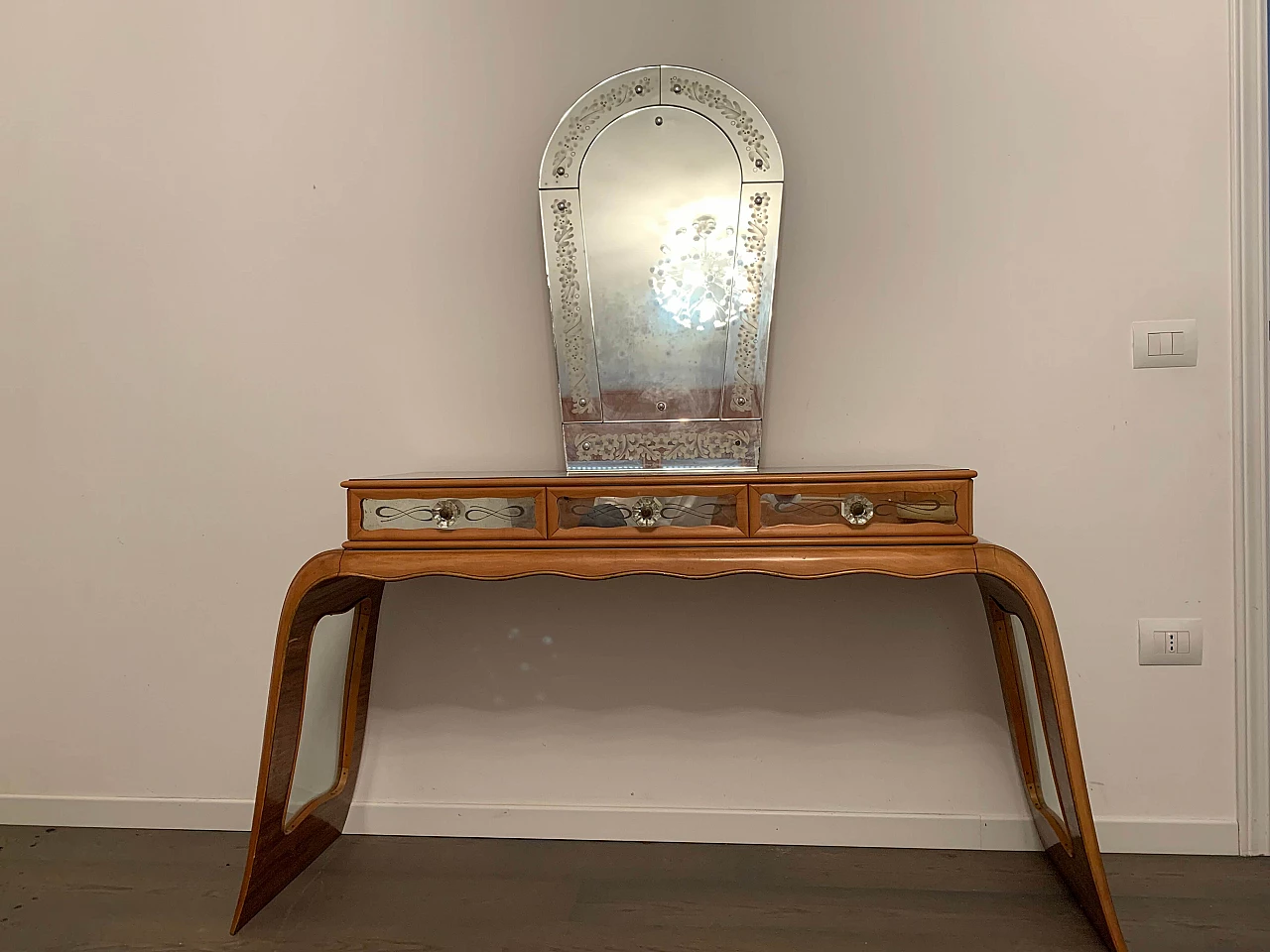 Tavolo da console in palissandro Art Deco con specchio, anni '30 1103711