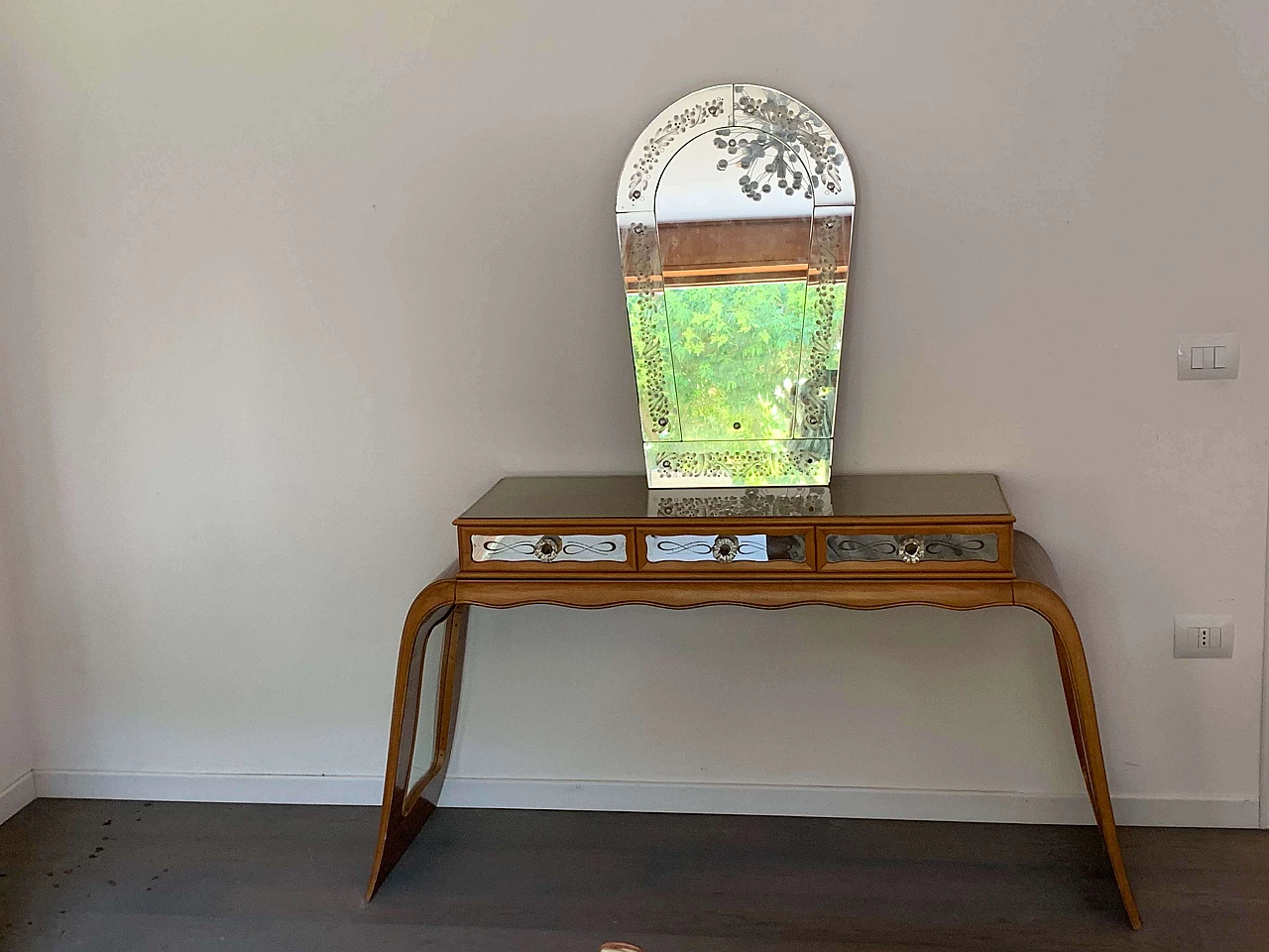 Tavolo da console in palissandro Art Deco con specchio, anni '30 1103712