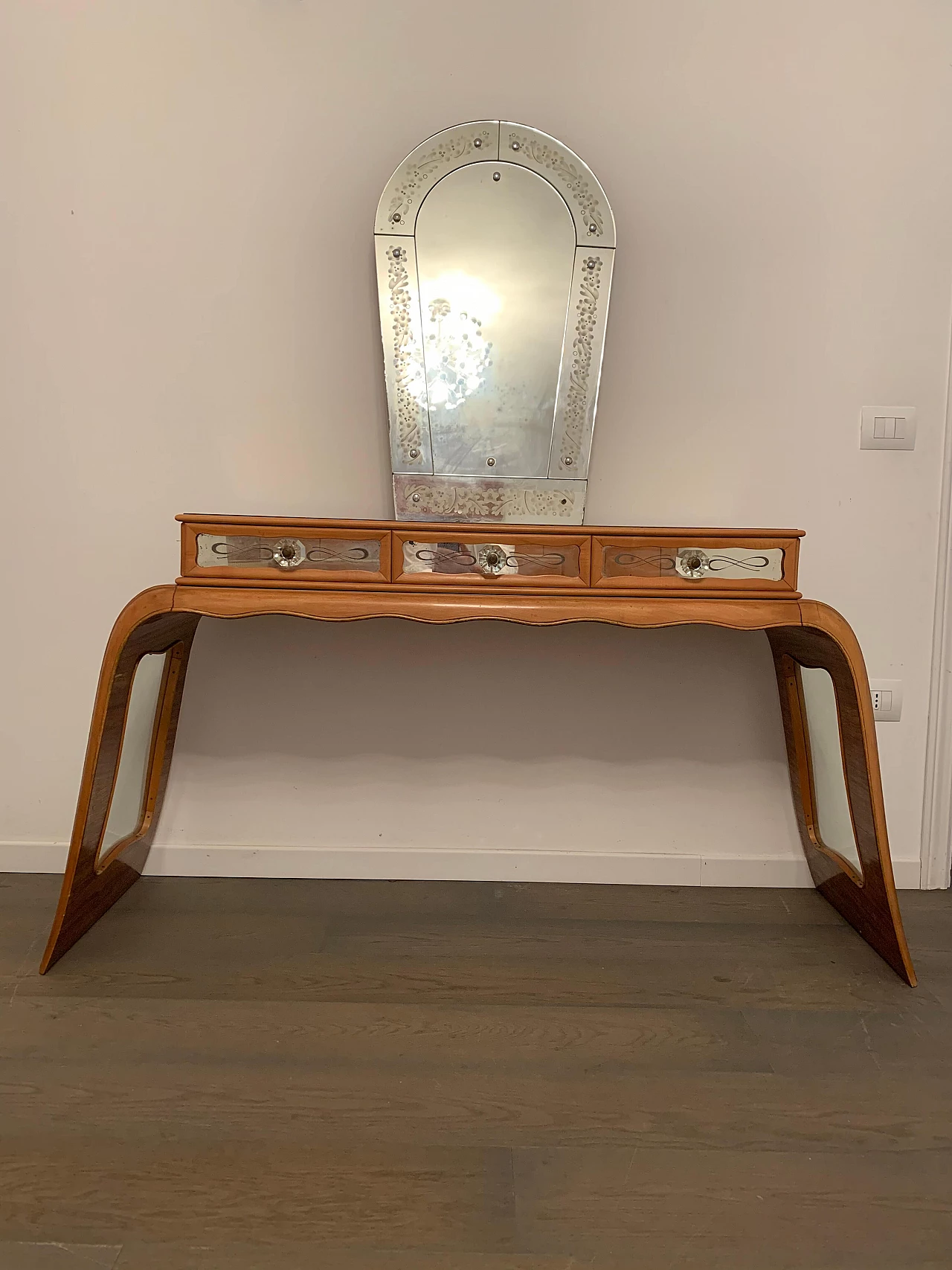 Tavolo da console in palissandro Art Deco con specchio, anni '30 1103721