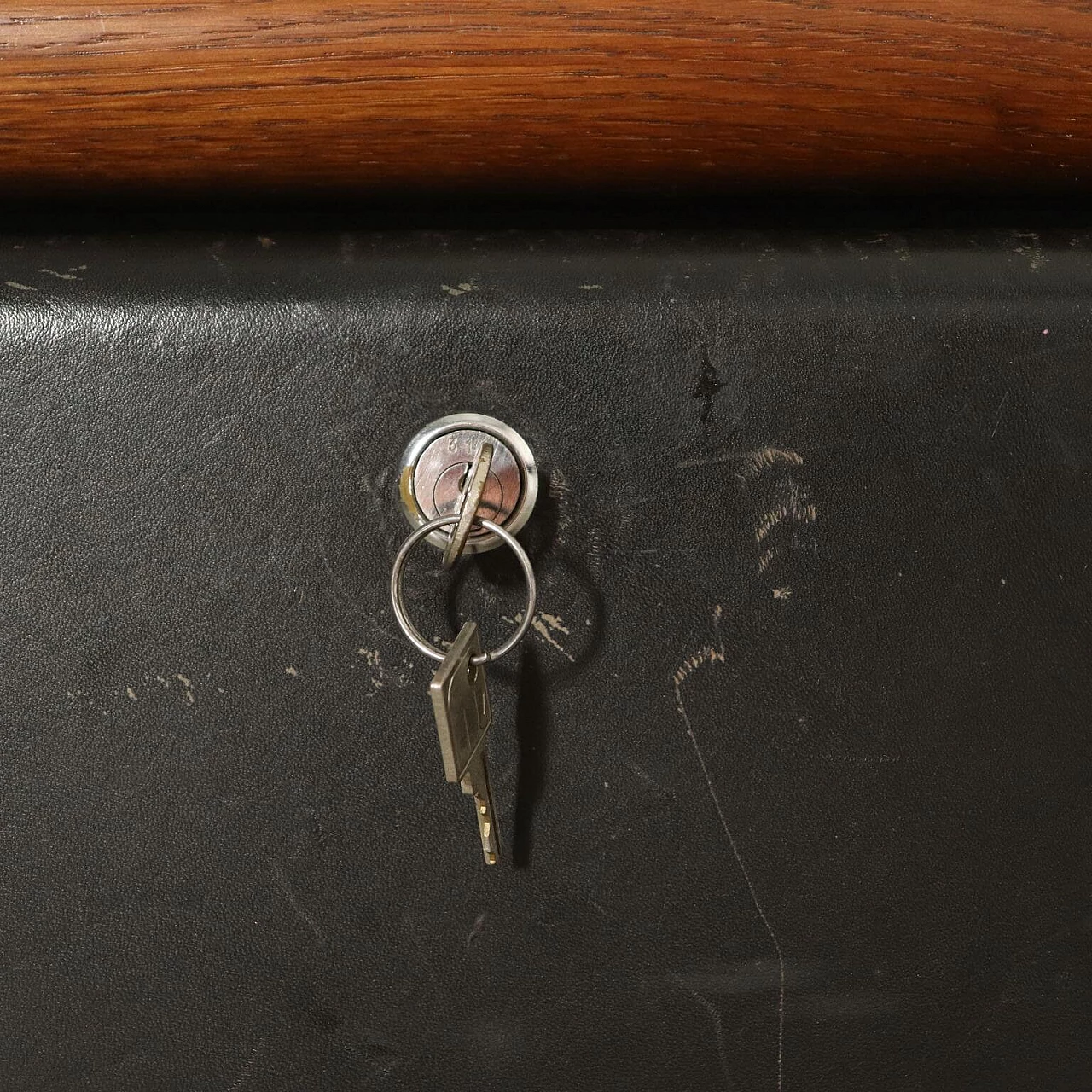 Desk in wood and leather, 80s 1103775